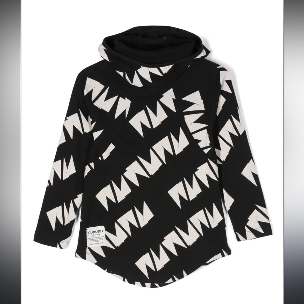 Nununu Kids Black & White Logo Print Long sleeve Hoodie - 6-7